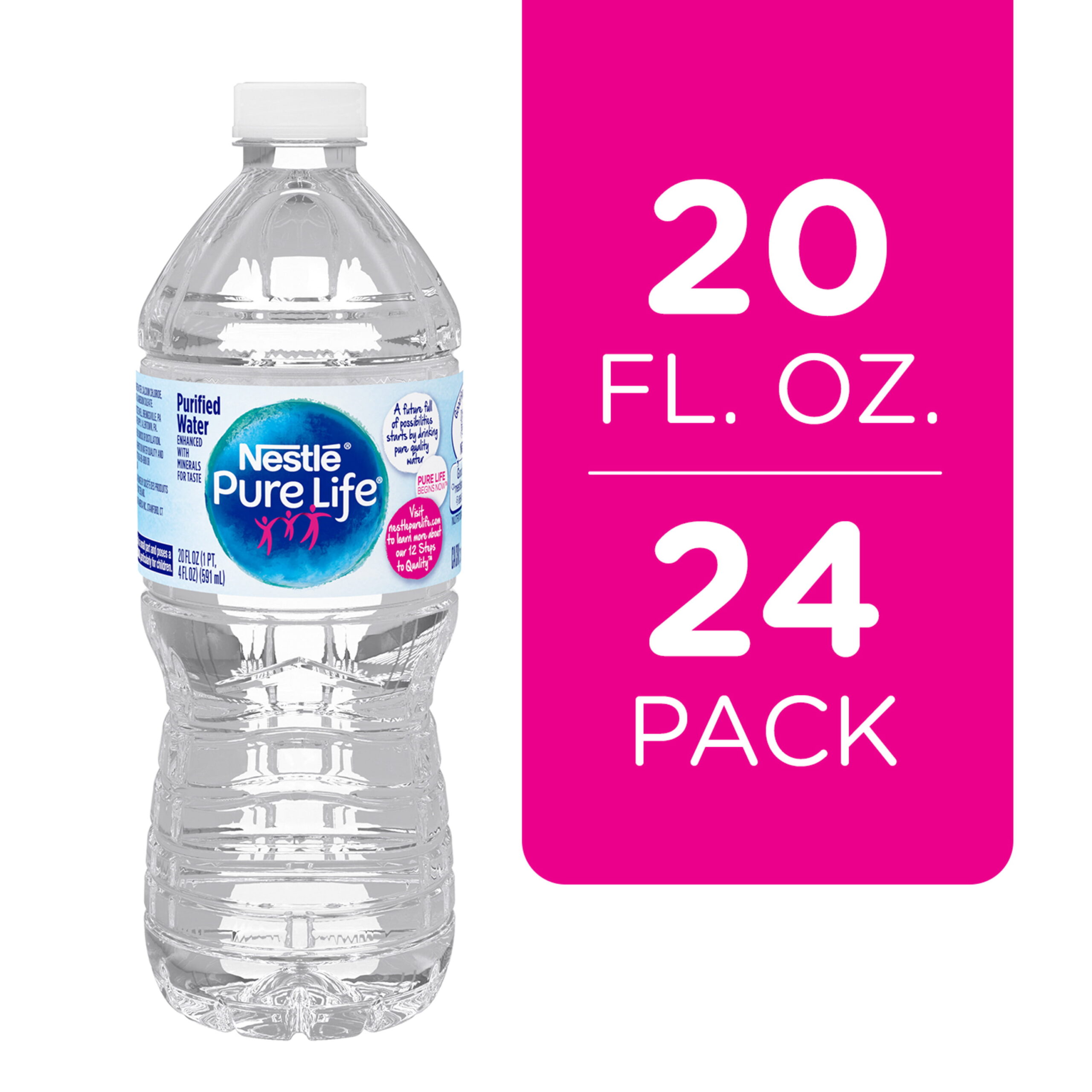 Pure Life Purified Water. 20 Fl Oz. Plastic Bottled Water (24 Pack)