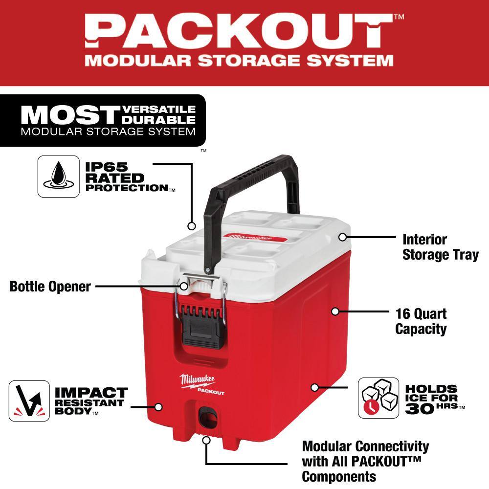Milwaukee 48-22-8460 PACKOUT 10 in. Red 16 qt. Compact Cooler