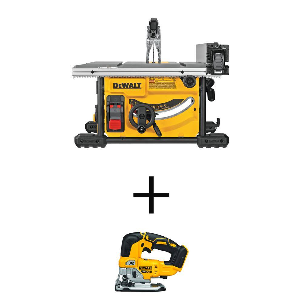 DEWALT DWE7485WDCS334B 15 Amp Corded 8-1/4 in. Compact Jobsite Table Saw and 20V MAX XR Cordless Brushless Jigsaw (Tool Only)