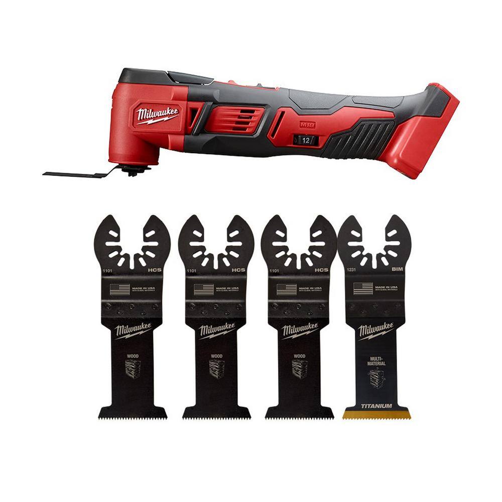 Milwaukee 2626-20-49-25-1103W M18 18V Lithium-Ion Cordless Oscillating Multi-Tool (Tool-Only) with 1-3/8 in. Multi-Tool Blade Set (4-Piece)