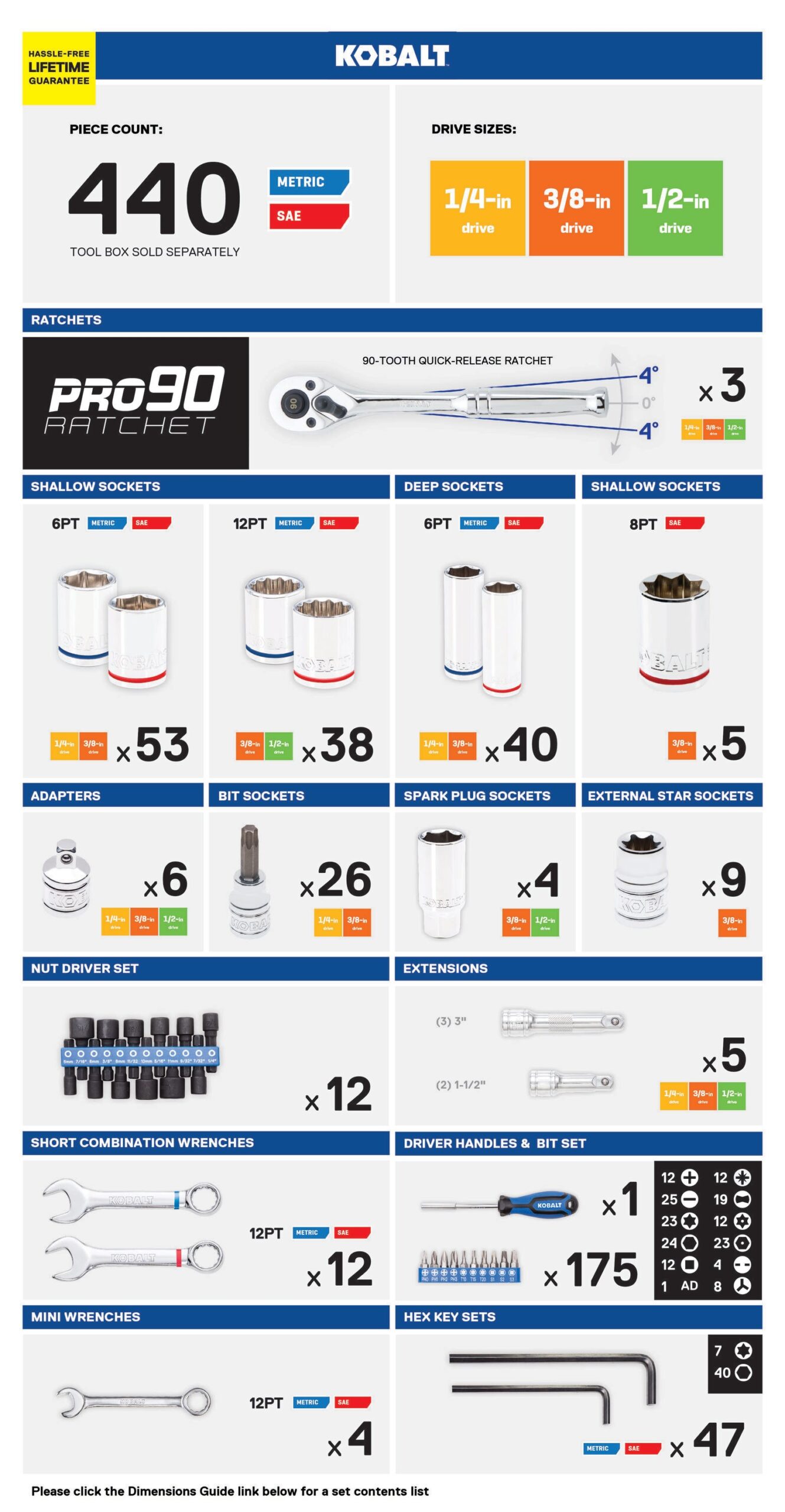 Kobalt 440-Piece Standard (SAE) and Metric Polished Chrome Mechanics Tool Set