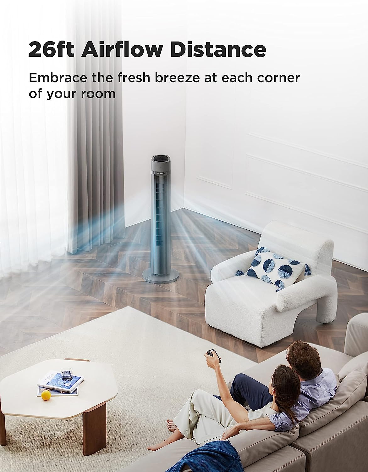 PELONIS 40”Oscillating Tower Fan | Remote Control | Quiet Stand Up | 3 Speed Settings | 3 Modes |15-Hour Timer | LED Display | for Bedroom Home Office Use| Black