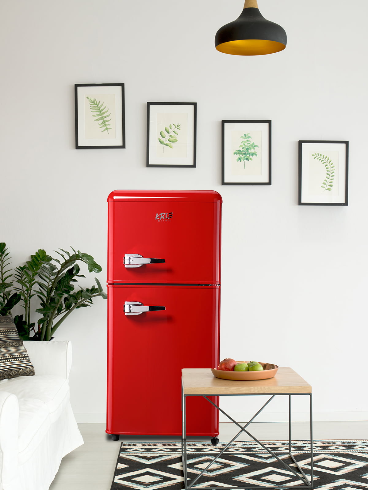 Krib Bling 3.5Cu.ft Compact Refrigerator with 7 Level Thermostat. Mini Fridge with Freezer. 2 Door Portable Fridge with Removable Glass Shelves. Suitable for Kitchen. Apartment. Dorm. Bar Red