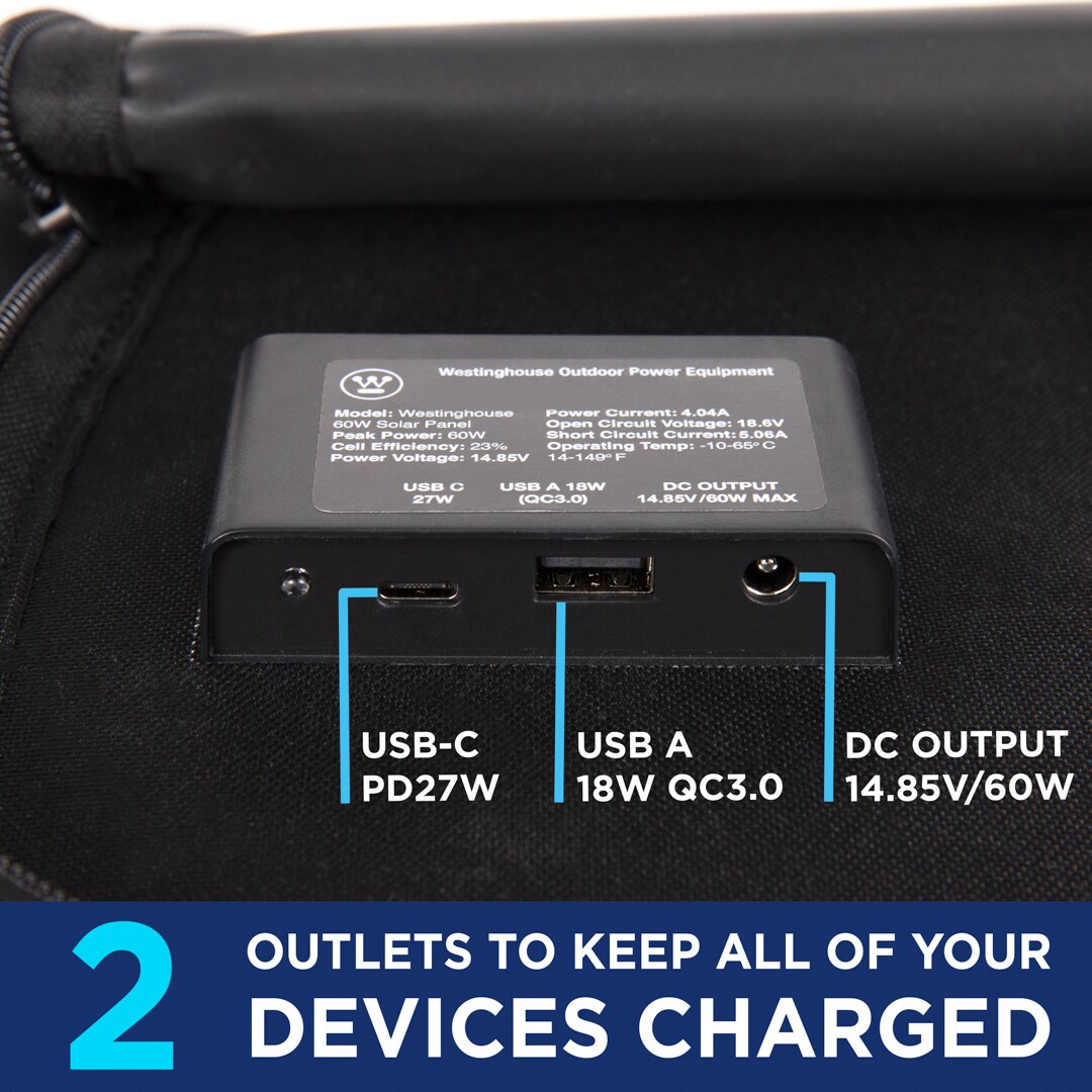 Westinghouse WS60P Lightweight Phone Power Station Charger RV/Camping 41.5-in x 18-in x 1-in 60-Watt Portable Solar Panel