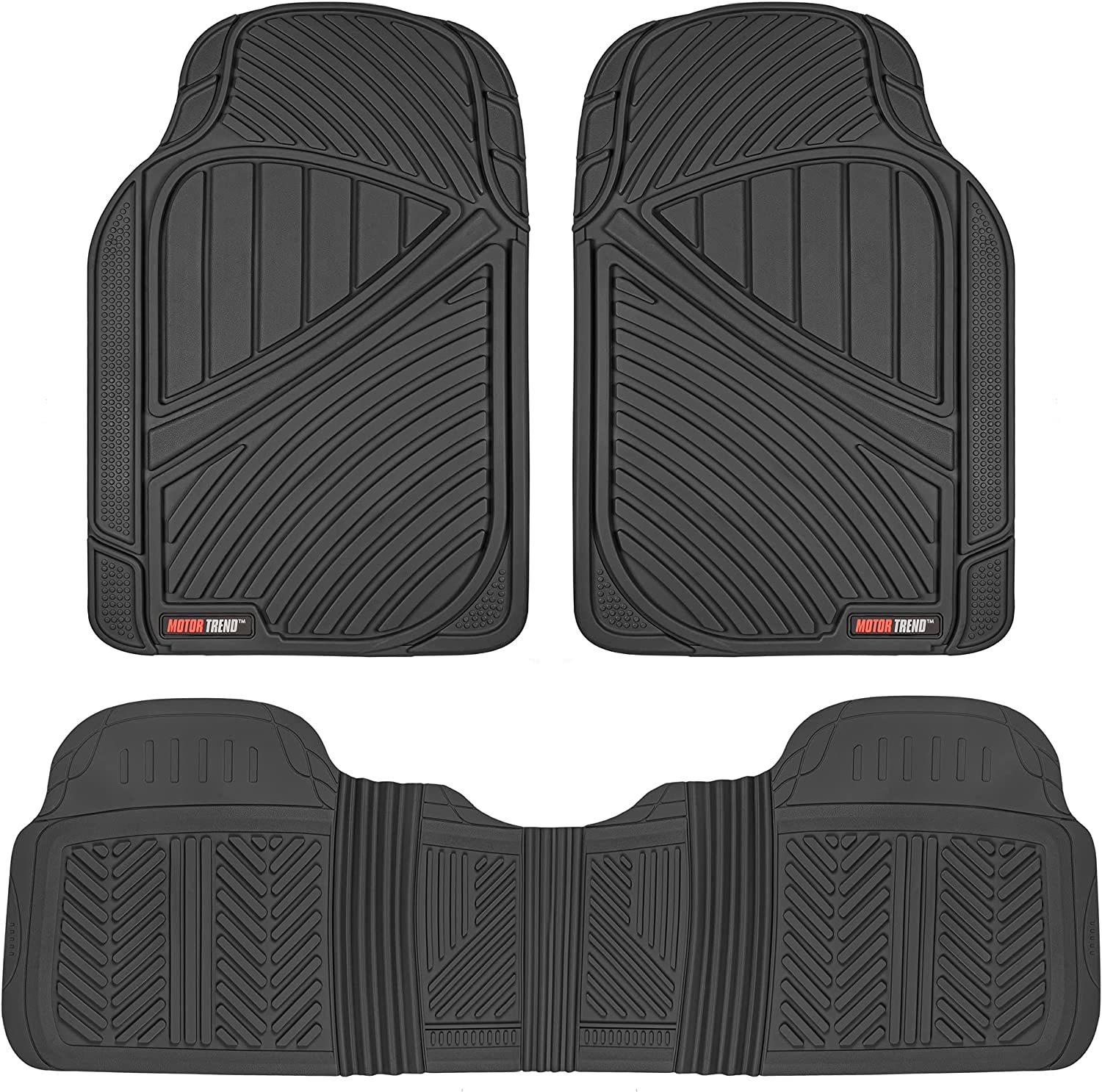 Motor Trend FlexTough Performance All Weather Rubber Car Floor Mats - 3 Piece Floor Mats Automotive Liners for Cars Truck SUV. Heavy-Duty Waterproof (Black)