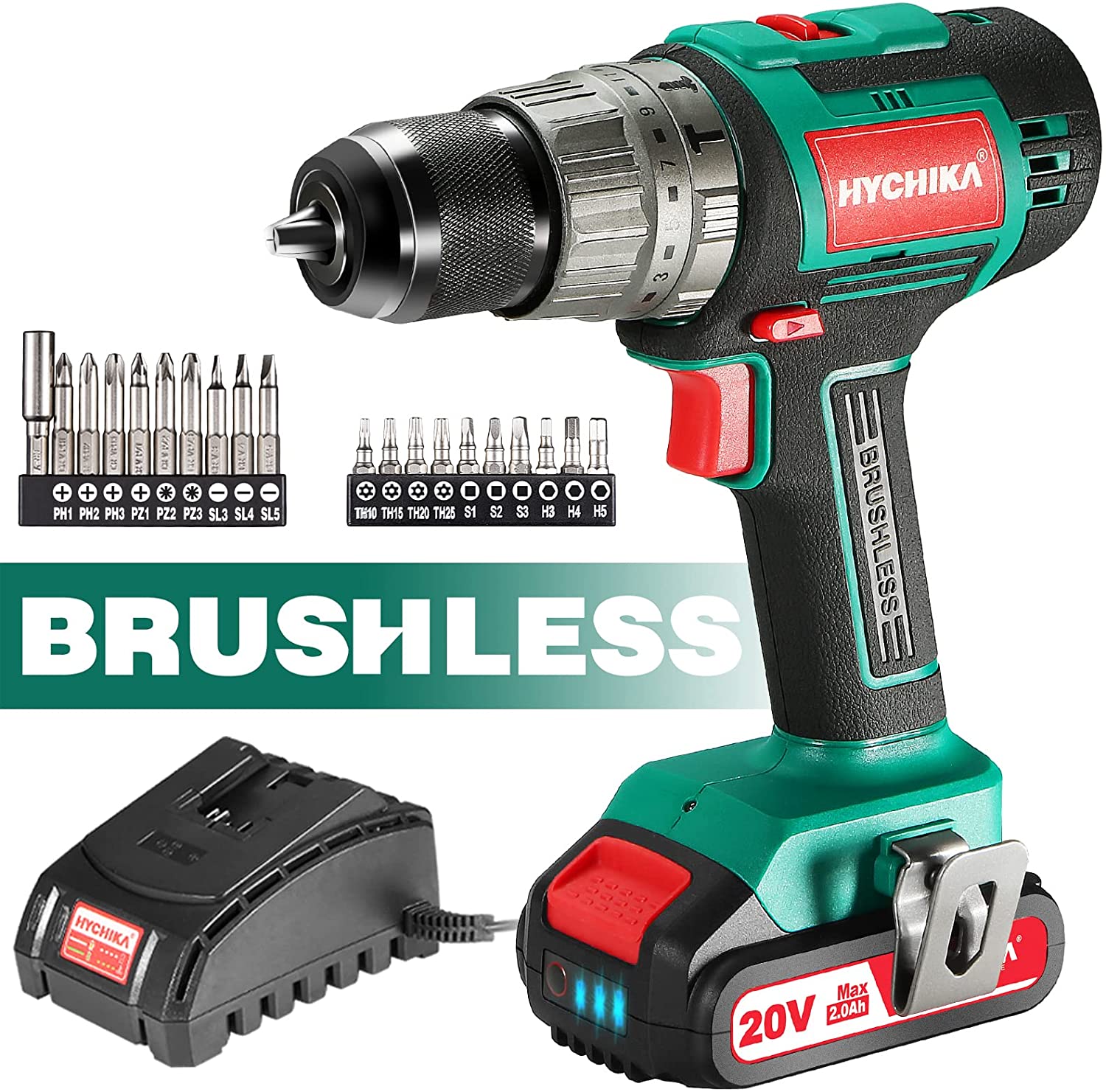 HYCHIKA 1/2-in 20-volt Max-Amp Variable Speed Brushless Cordless Hammer Drill (1-Battery Included)