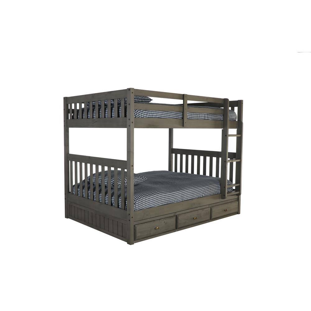 OS Home and Office Furniture  Charcoal Gray Series Charcoal Gray Full Size Over Full Size Bunkbed with Three Drawers
