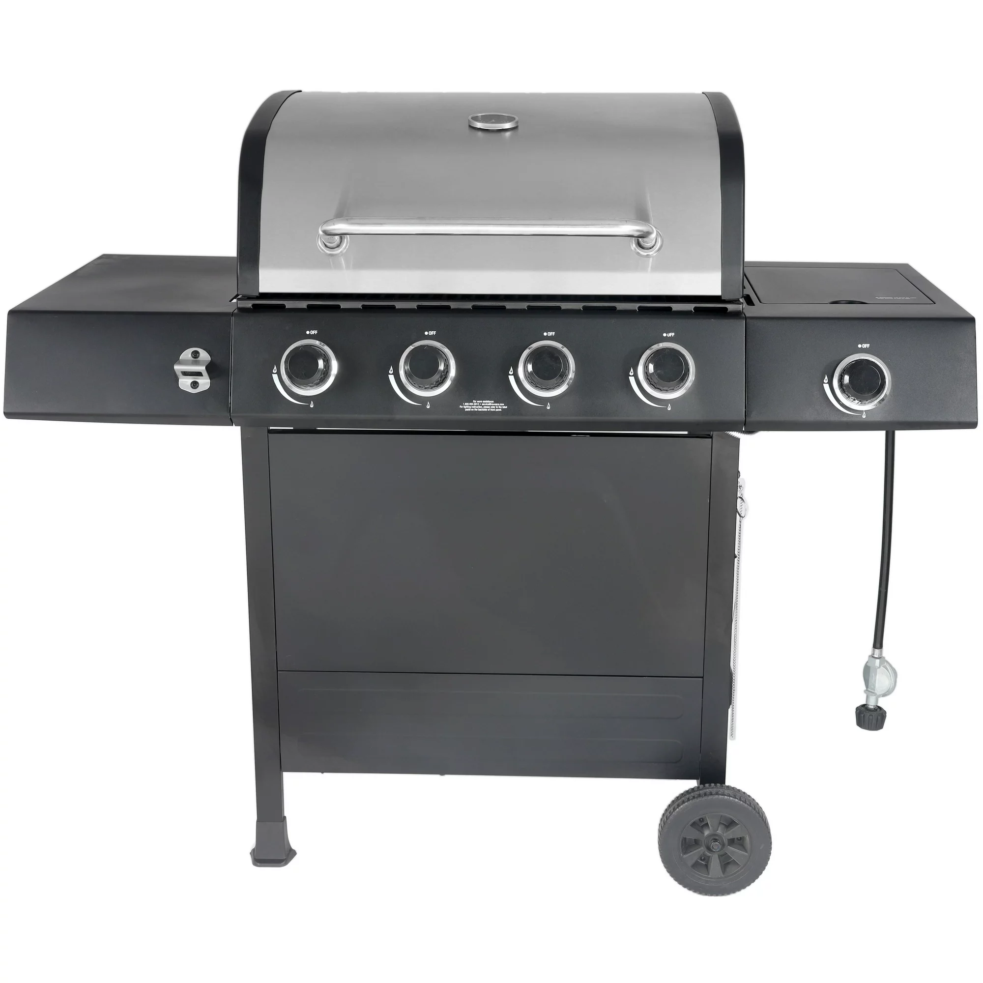 RevoAce 4-Burner Propane Gas Grill with Side Burner. Stainless Steel & Black