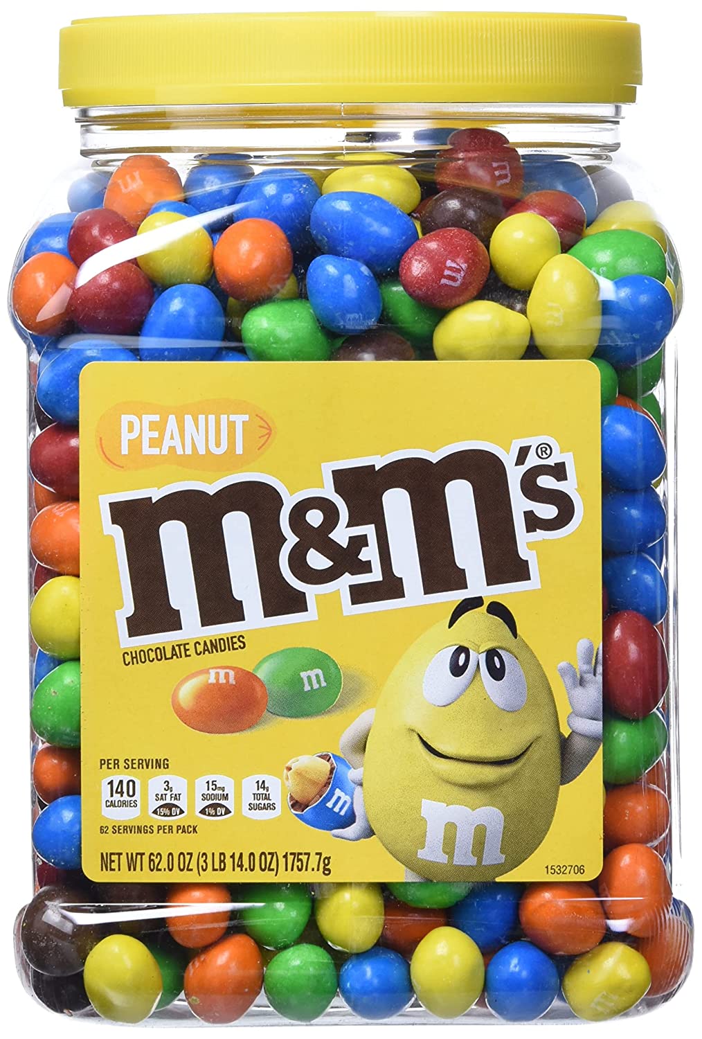M&M-S Candies. Peanut Chocolate. 62 Ounce Jar. Pack of 1