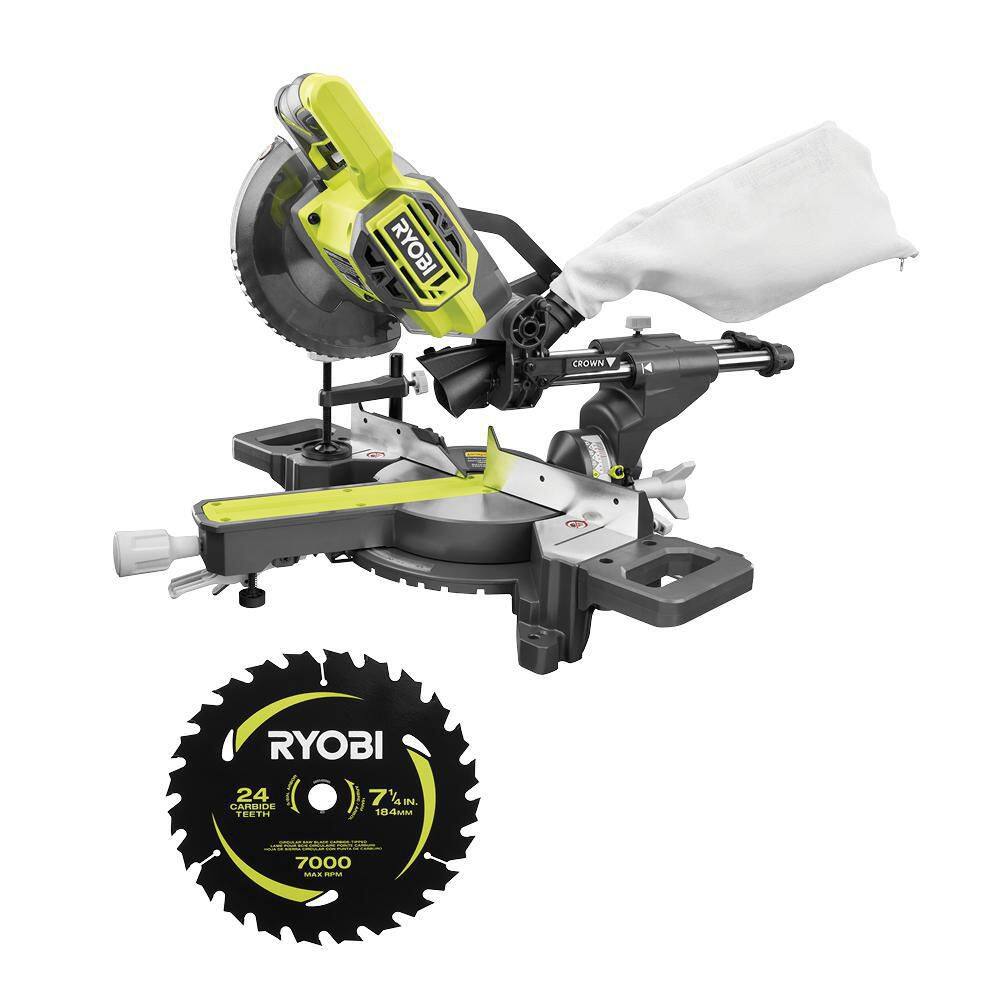 RYOBI PBT01B-A067101 ONE+ 18V Cordless 7-1/4 in. Sliding Compound Miter Saw (Tool Only) with Extra 7-1/4 in. Blade (1-Piece)