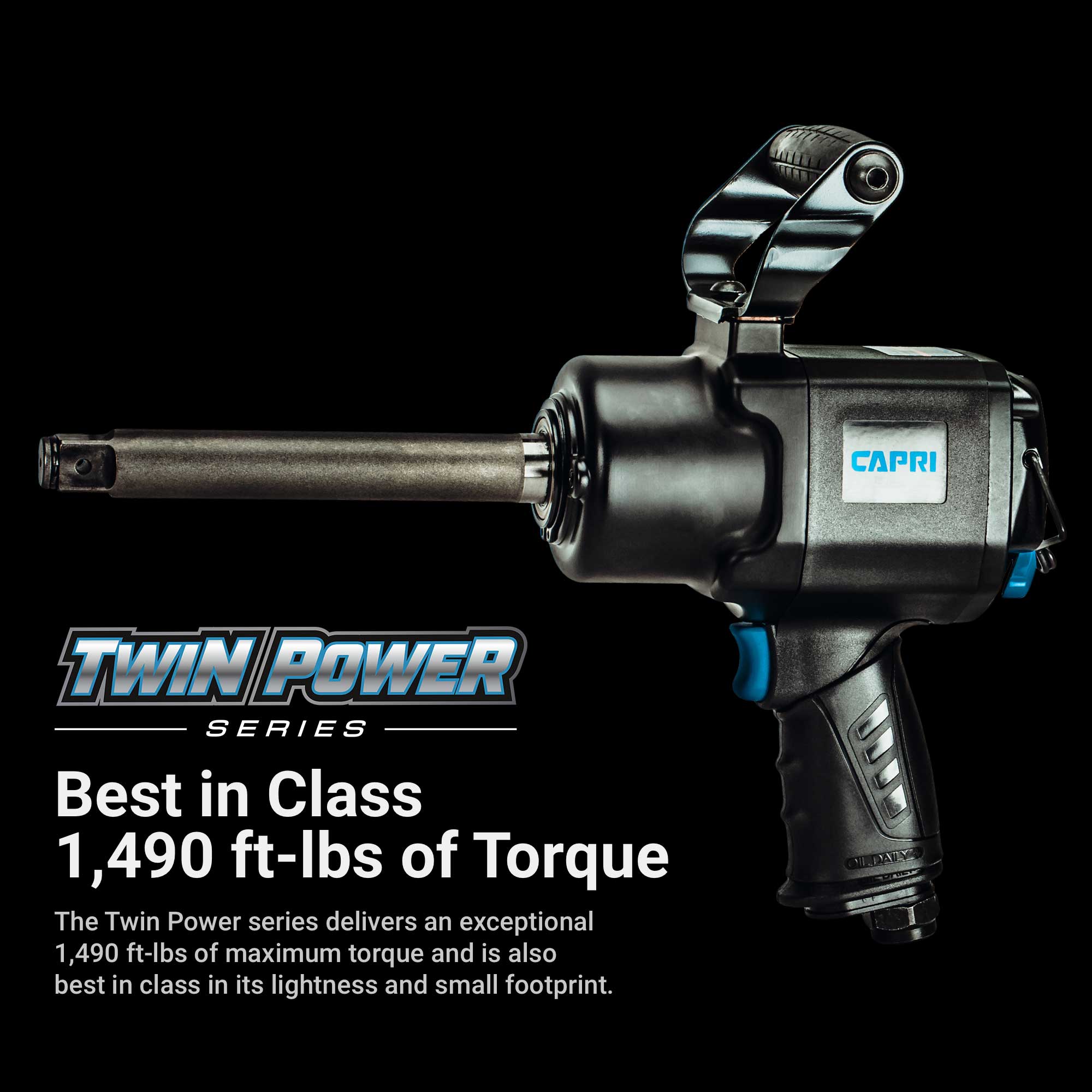 Capri Tools 3/4-in Twin Power Air Impact Wrench. 1490 ft-lb with 6-in Anvil