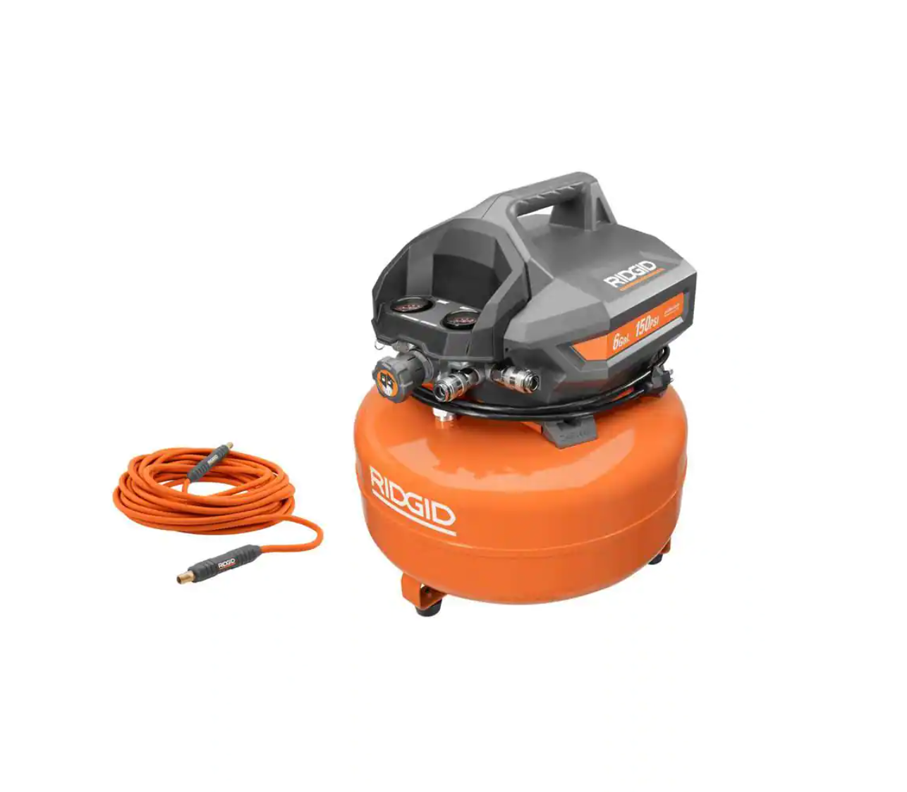 RIDGID OF60150HB-R5025LF 6 Gal. Portable Electric Pancake Air Compressor with 1/4 in. 50 ft. Lay Flat Air Hose