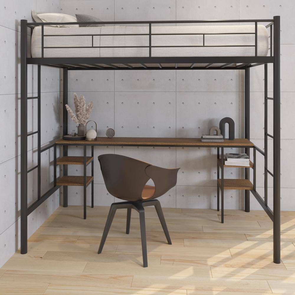 Seafuloy  Black Loft Bed with Table