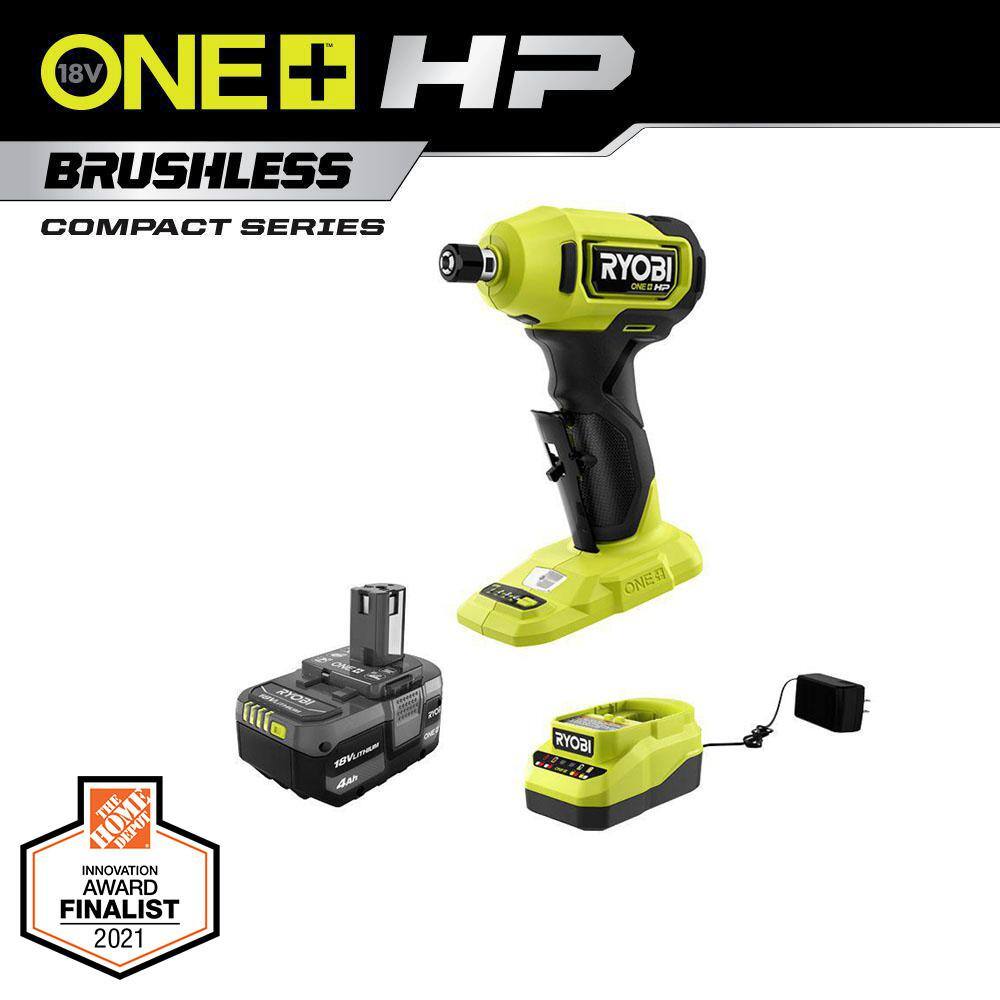 RYOBI PSBDG01K ONE+ HP 18V Brushless Cordless Compact 1/4 in. Right Angle Grinder Kit with (1) 4.0 Ah Battery and Charger