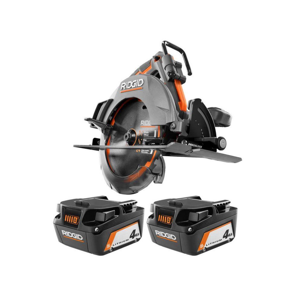 RIDGID AC87004P-R8654B 18V OCTANE Brushless Cordless 7-1/4 in. Circular Saw Kit with 18V Lithium-Ion 4.0 Ah Battery (2-Pack)