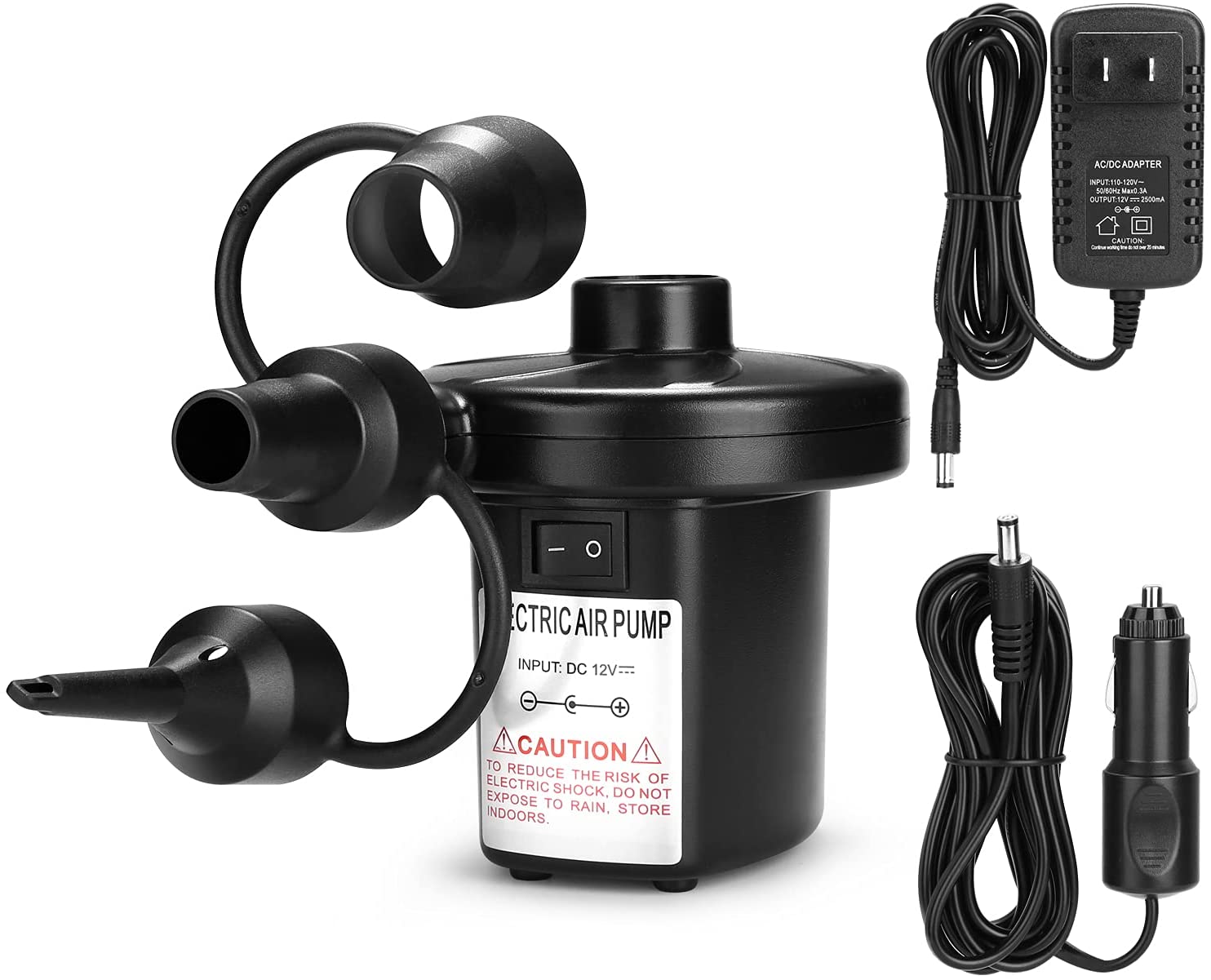 Electric Air Pump. AGPtEK Portable Quick-Fill Air Pump with 3 Nozzles