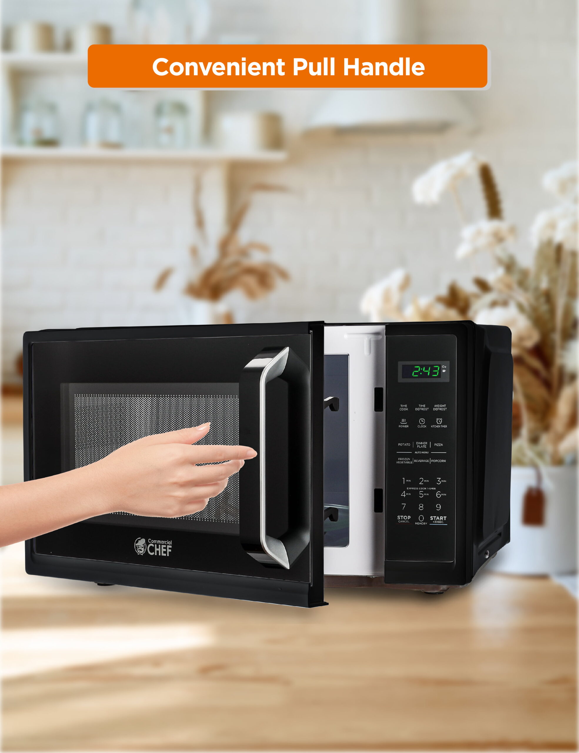 COMMERCIAL CHEF 0.9 Cu. ft. Countertop Microwave Oven with Touch Controls. Black