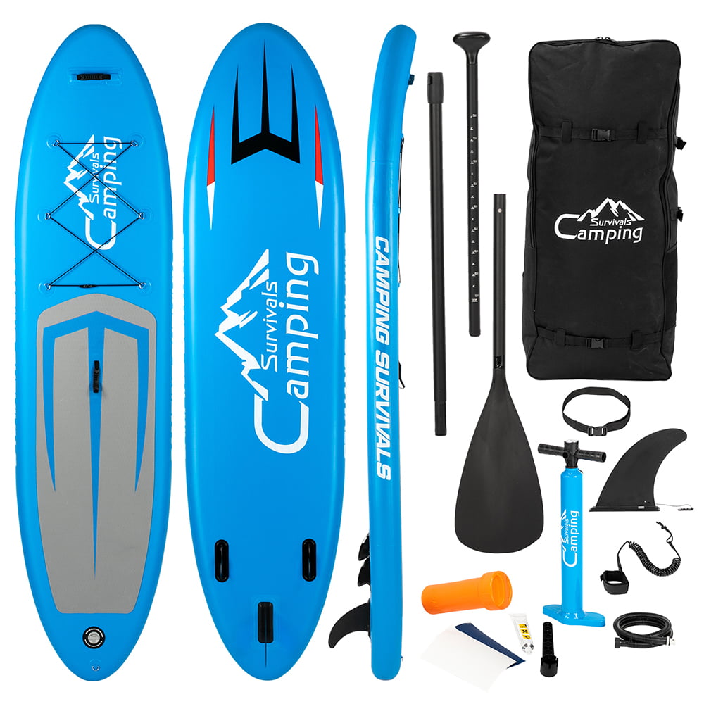 Camping Survivals 11 Ft. SUP Inflatable Paddle Board. with Fin. Pump. Paddle & Carry Bag. 6 In. Thick