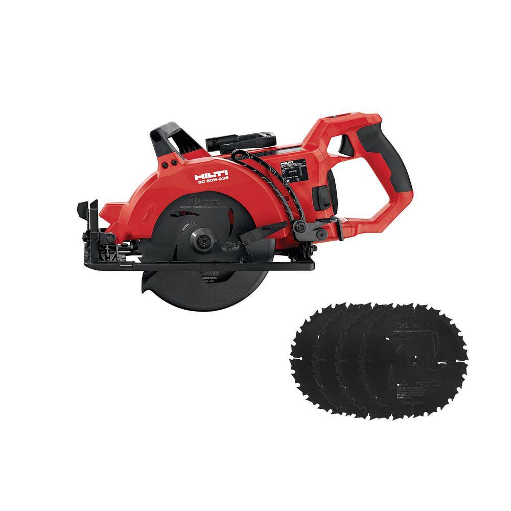 Hilti 3603984 SC 60W-A 7-1/4 in. 36-Volt Cordless Brushless Wood Worm Drive Circular Saw with Five SPX 1-1/4 in. 24 TPI Framing Blades