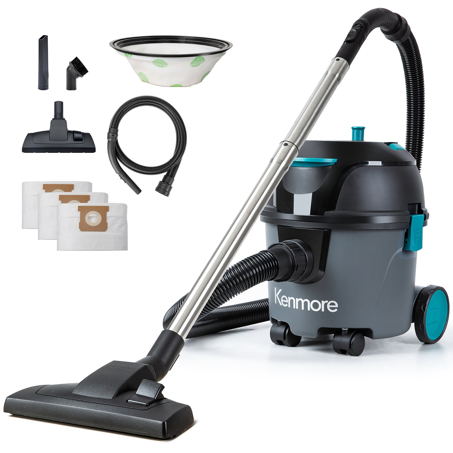 Kenmore KW3010 Bagged Compact Canister Vacuum. 3 Gallon Carpet Cleaner. Black+Dry