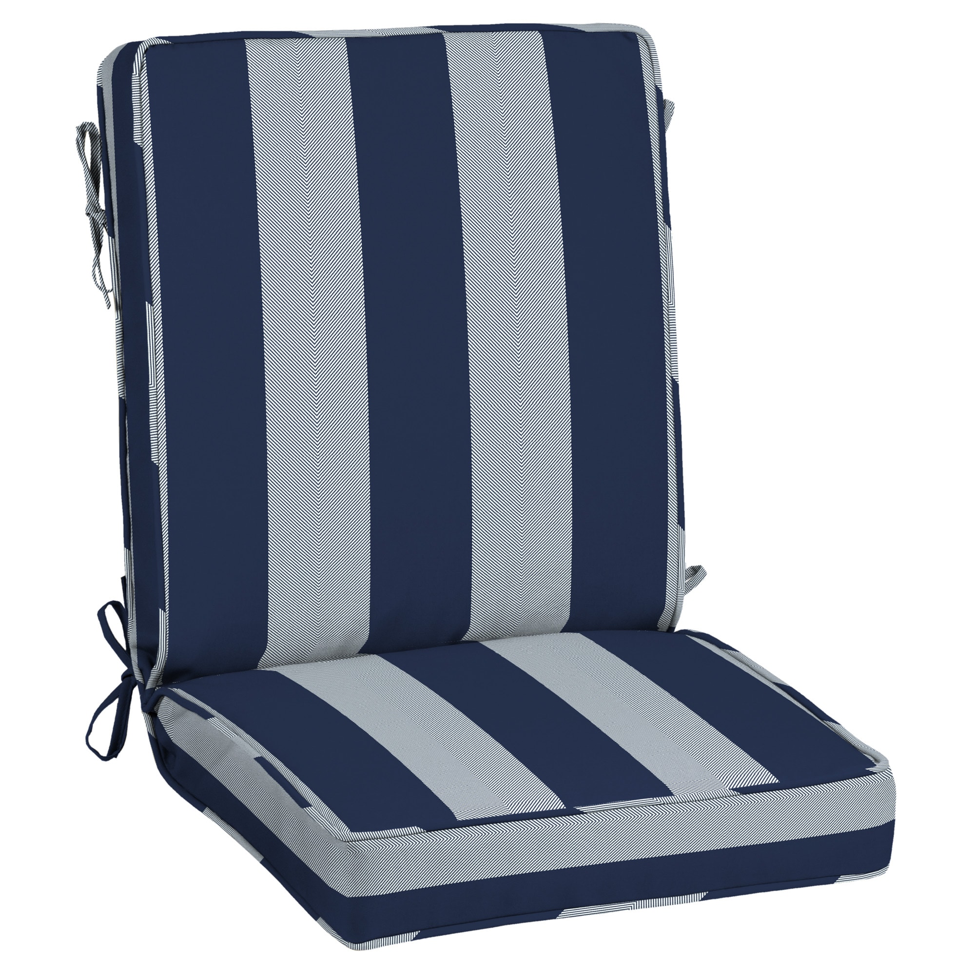 allen + roth with STAINMASTER Stainmaster 20-in x 20-in Herringbone Cabana Stripe Navy Patio Chair Cushion