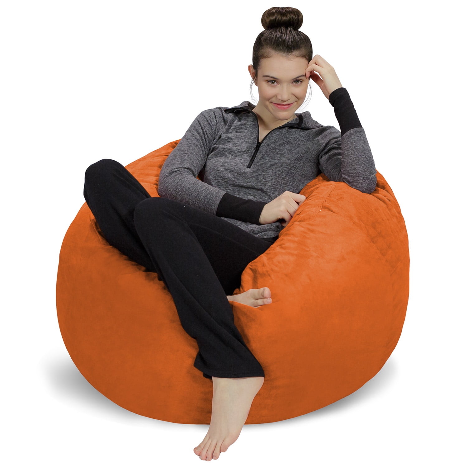 Sofa Sack Bean Bag Chair. Memory Foam Lounger with Microsuede Cover. Kids. 3 ft. Tangerine