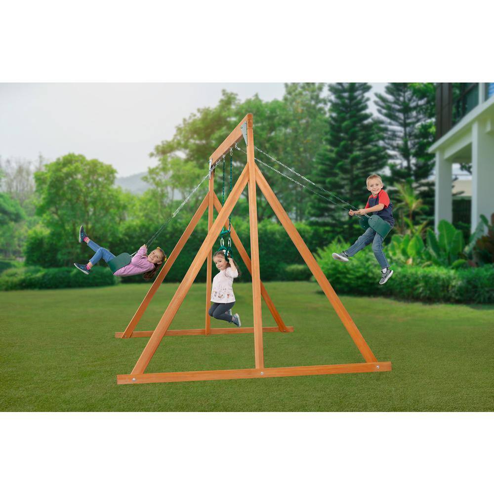 Creative Cedar Designs 3800-G Trailside Complete Wood Swing Set with Green Playset Accessories