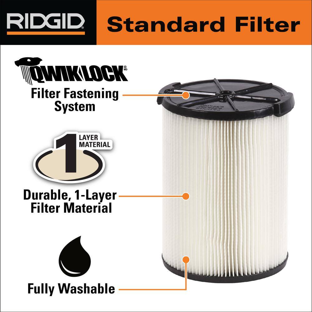 RIDGID VF4200C 1-Layer Standard Pleated Paper Filter for Most 5 Gallon and Larger RIDGID Wet/Dry Shop Vacuums (16-Pack)