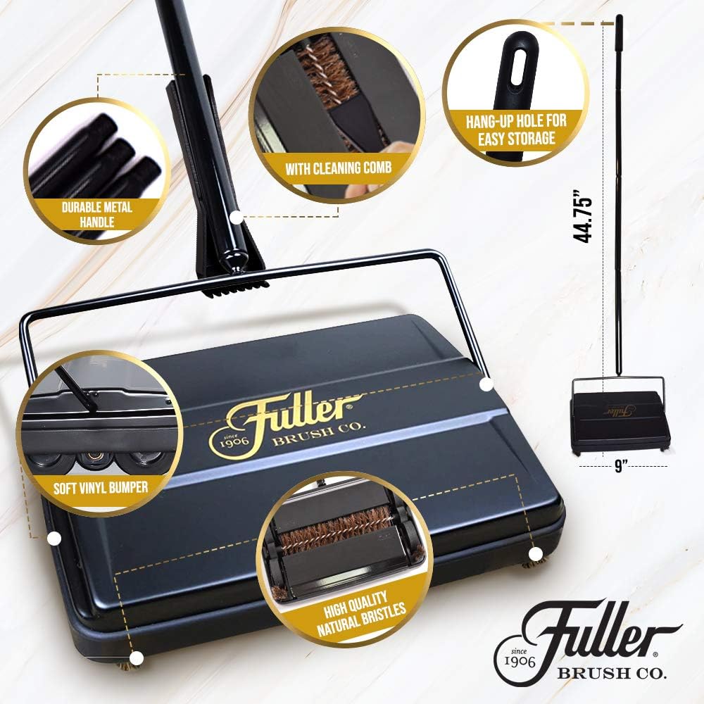 Fuller Brush 17027 Carpet & Floor Sweeper- Mini Stick Cleaner For Hardwood Surfaces. Wood Floors. Laminate. Tile- Small & Portable For The Home Or Office - Cleans Dust Pet Hair- Electrostatic & Silent. Black