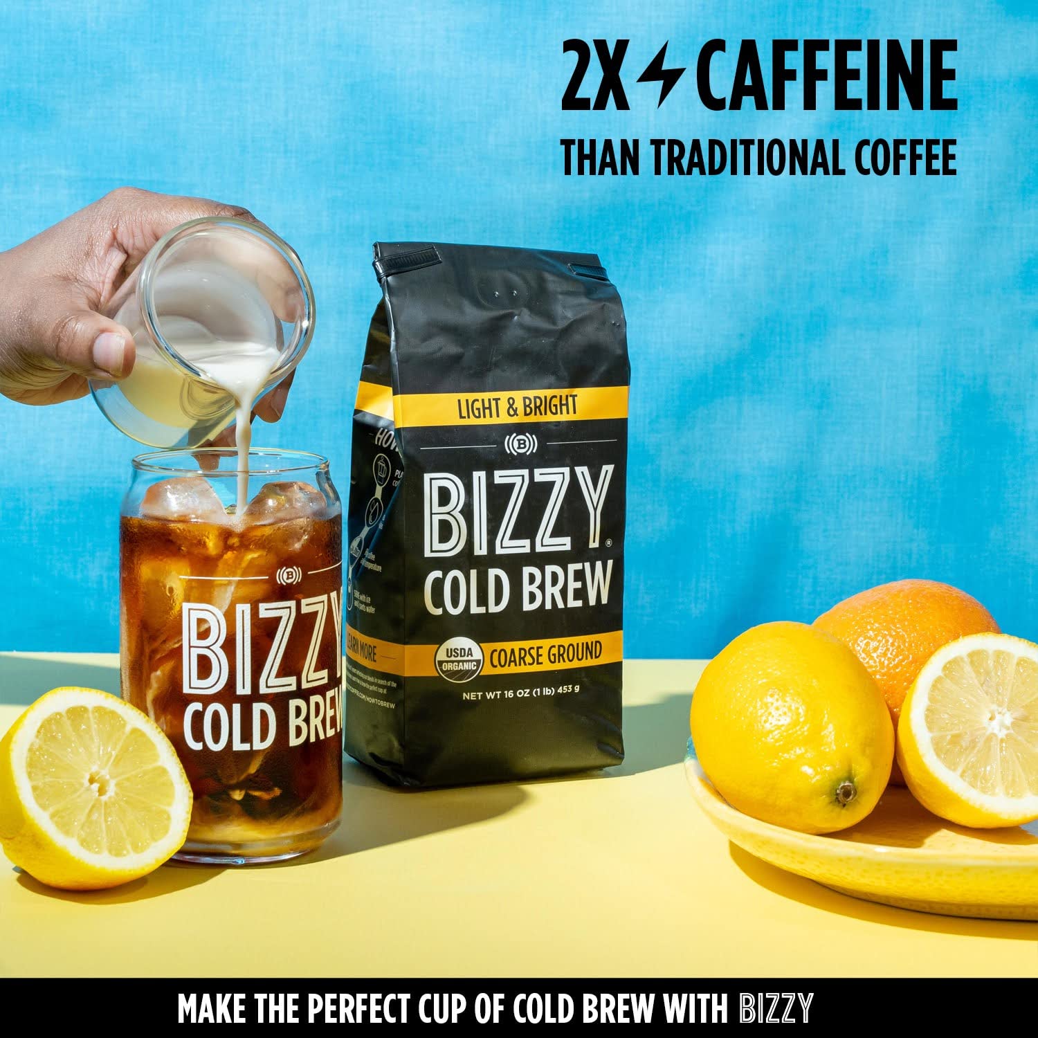 Bizzy Organic Cold Brew Coffee | Light & Bright Blend | Coarse Ground Coffee | Micro Sifted | Specialty Grade | 100% Arabica | 1 LB