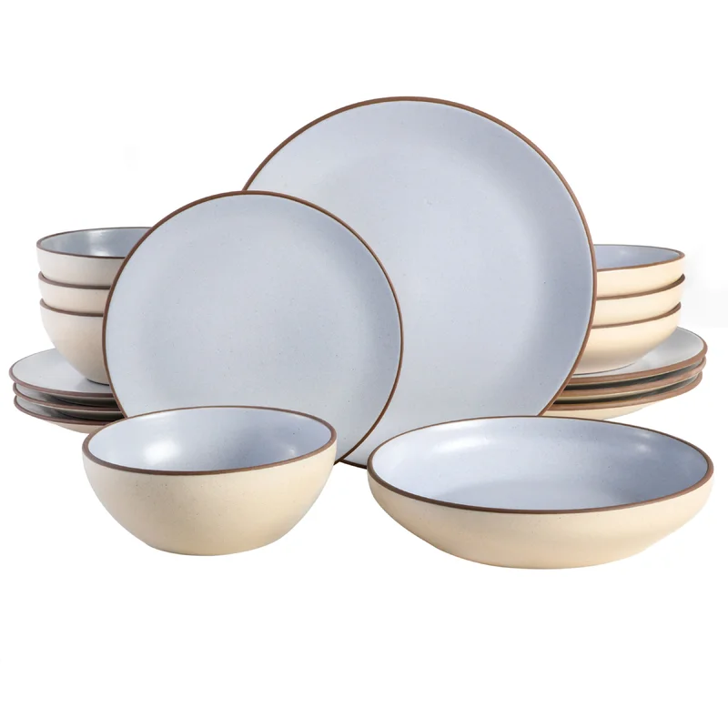 Gibson Elite Contempo Classic Double Bowl Dinnerware Set. Service for 4 (16pcs). Light Blue