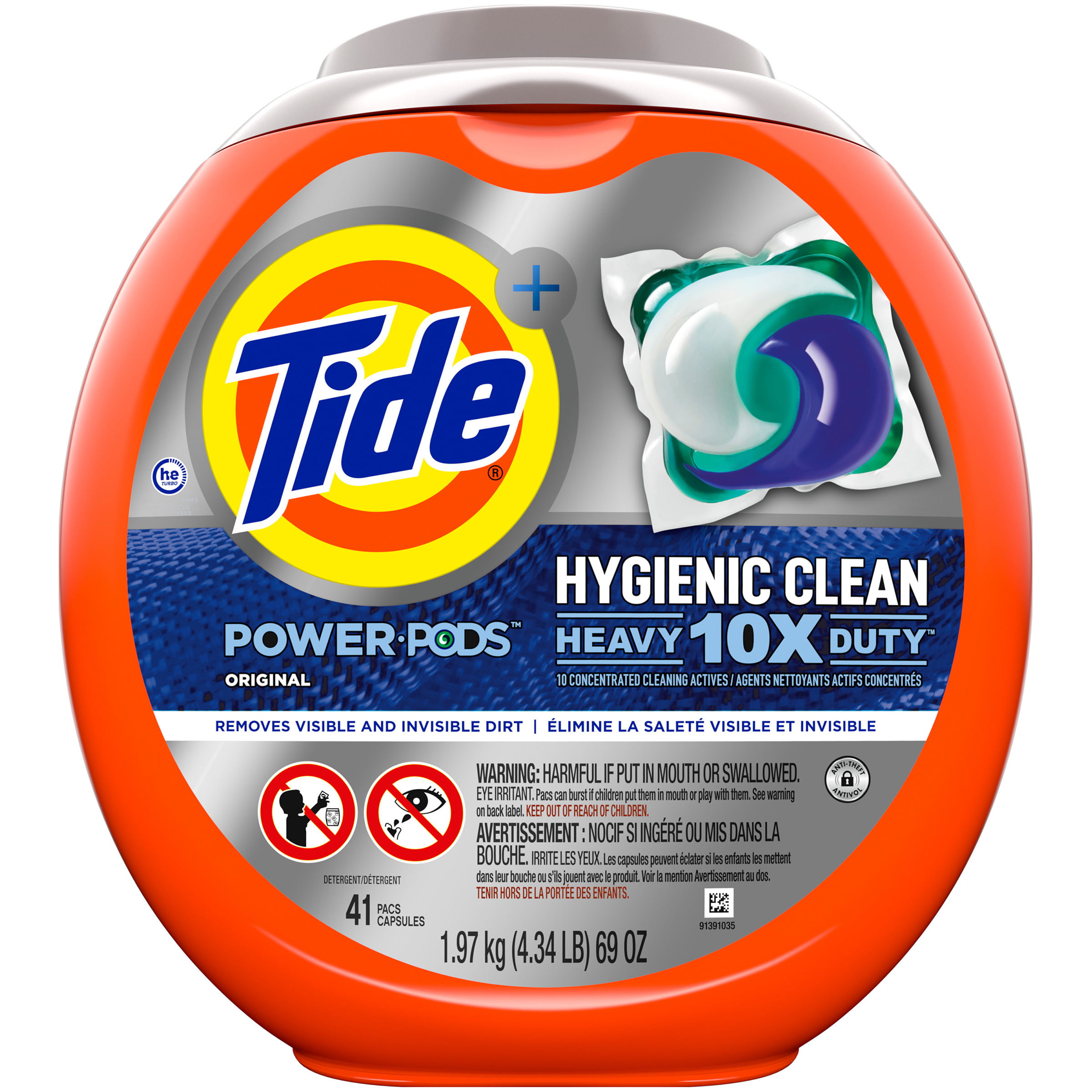 Tide Hygienic Clean Heavy 10x Duty Power PODS Liquid Laundry Detergent. Original. 41 Count