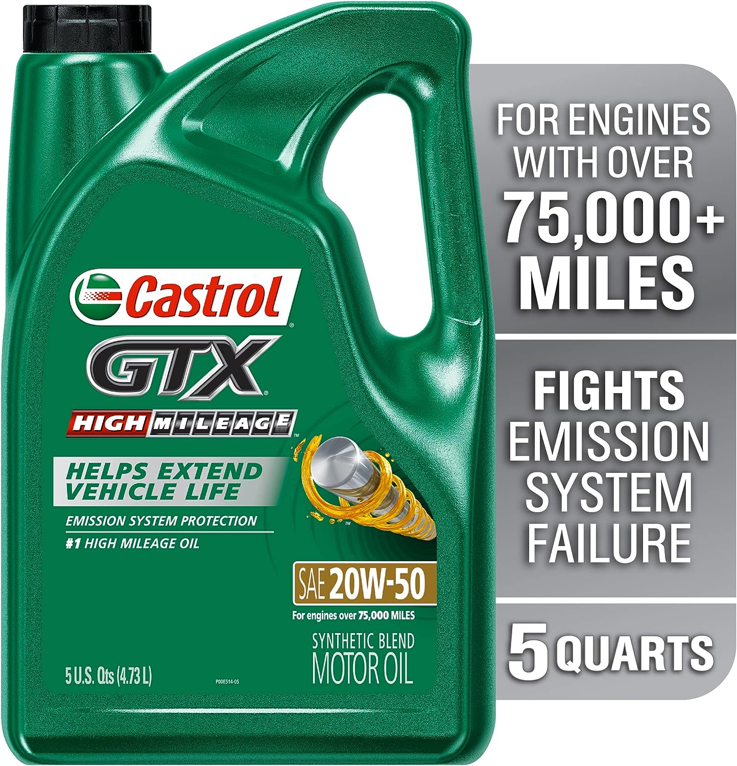 Castrol GTX High Mileage 20W-50 Synthetic Blend Motor Oil. 5 Quarts. Pack of 3