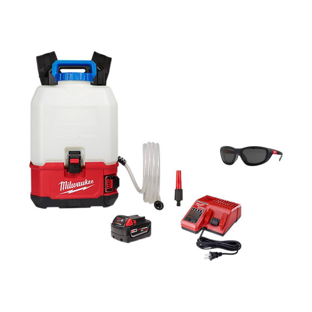 Milwaukee 2820-21WS-48-73-2045 M18 18-Volt 4 Gal. Lithium-Ion Cordless Switch Tank Backpack Water Supply Kit with Battery Charger and Polarized Glasses