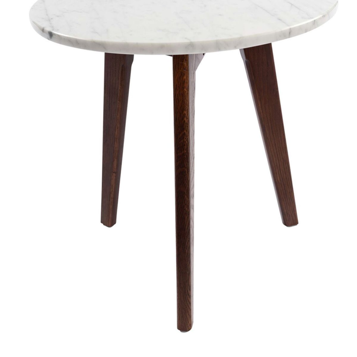 Cherie 15″ Round Italian Carrara White Marble Table with Walnut Legs