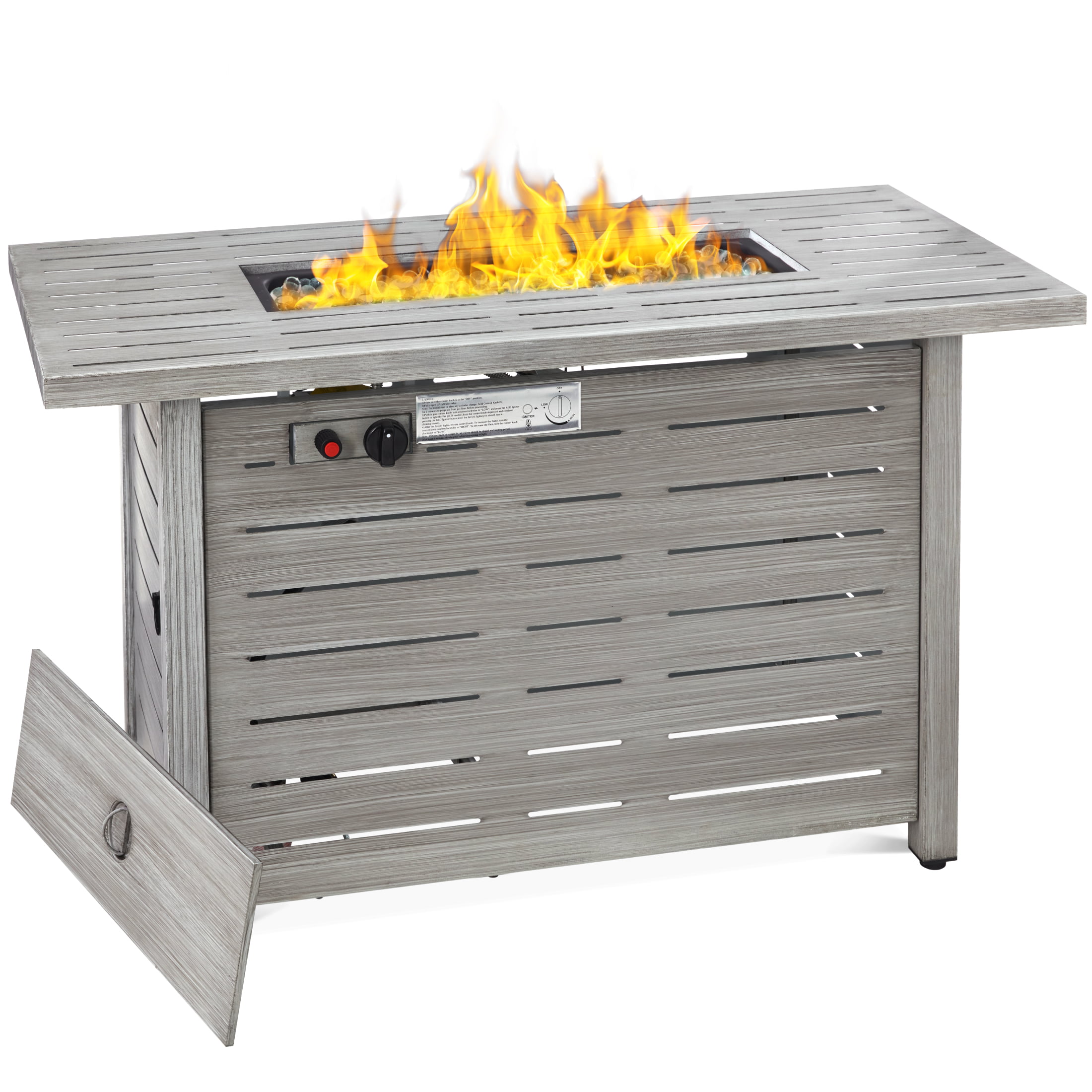 Best Choice Products 42in Fire Pit Table 50.000 BTU Rectangular Steel Propane Gas w/ Cover. Glass Beads - Gray