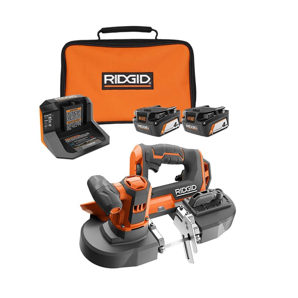 RIDGID R8604B-AC93044SBN 18V Cordless Compact Band Saw with (2) 4.0 Ah Batteries. 18V Charger. and Bag