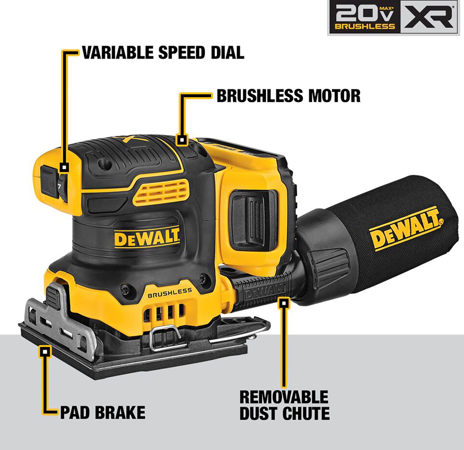 DEWALT DCW200P1 20-Volt-Amp Brushless Cordless Variable Speed Sheet Sander with Dust Management (Battery Included)