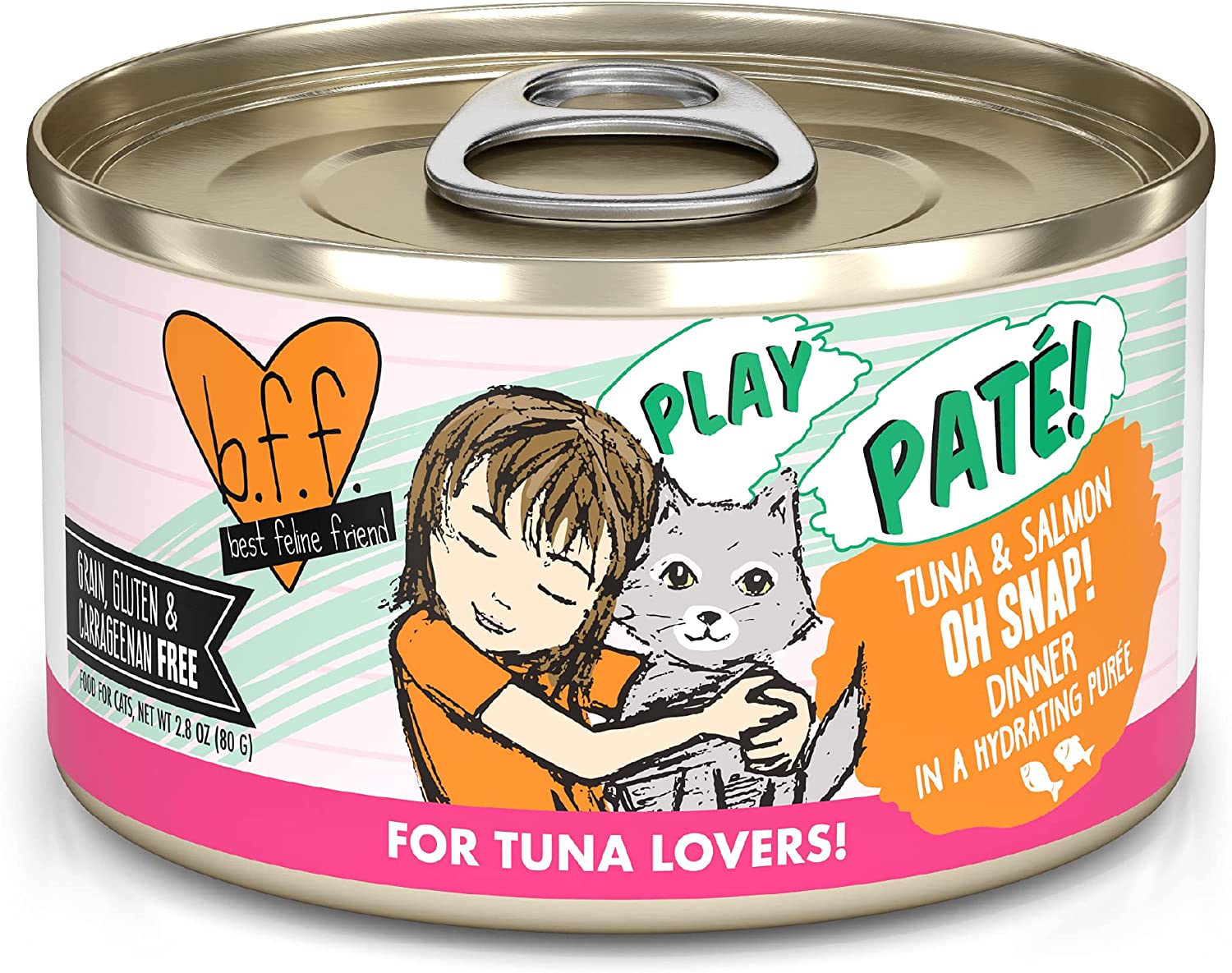 Weruva Wet Cat Food B.F.F. Play - Best Feline Friend Paté Lovers. Aw Yeah!. Tuna & Salmon Oh Snap! with Tuna & Salmon. 2.8oz Can (Pack of 12)