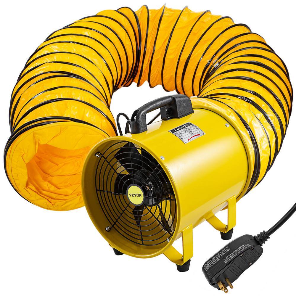 VEVOR GYGFJST12CSSCD5M1V1 Pivoting Utility Blower Fan 12 in. 550 Watt 1471 and 2295 CFM Portable Ventilator with 16 ft. Duct Hose for Exhausting