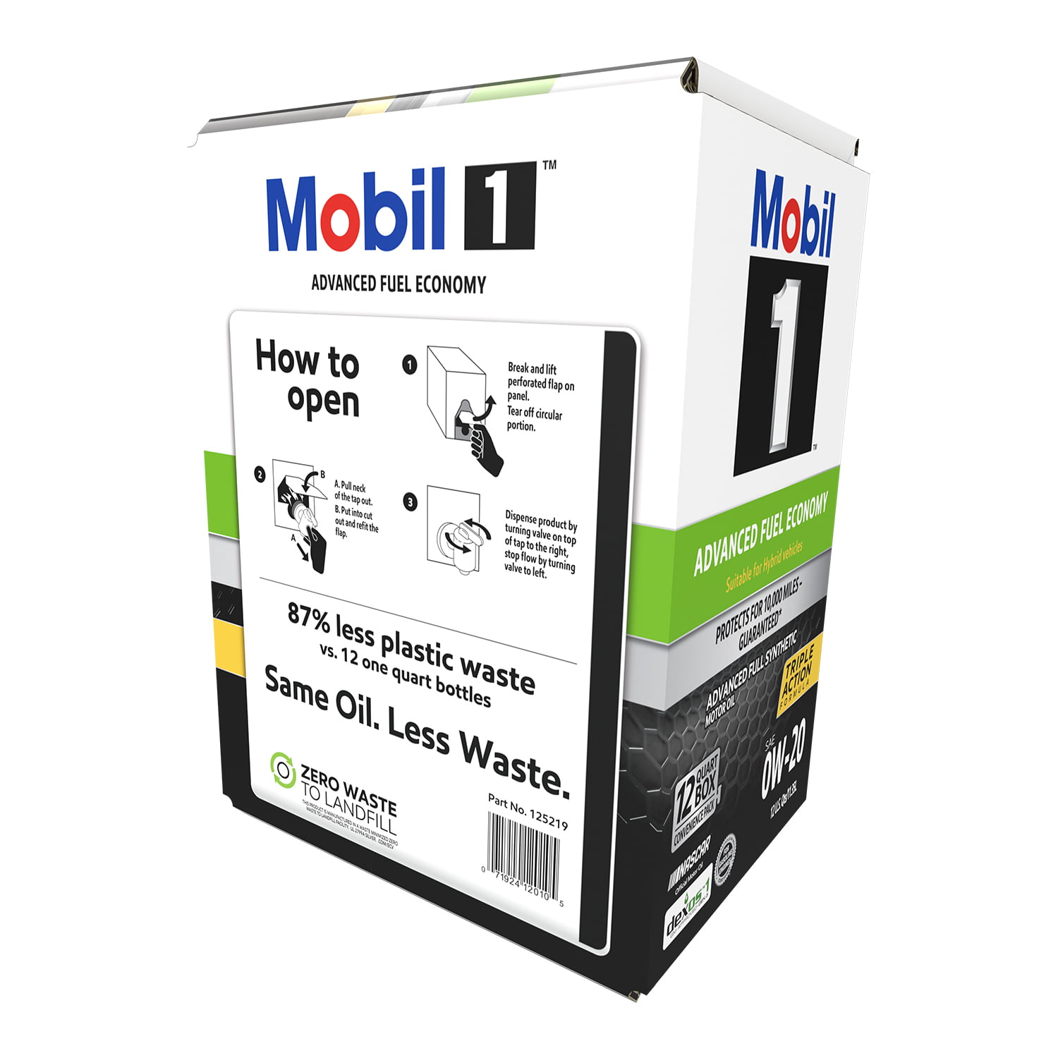 Mobil 1 Advanced Fuel Economy Full Synthetic Motor Oil 0W-20. 12 qt Bag in Box