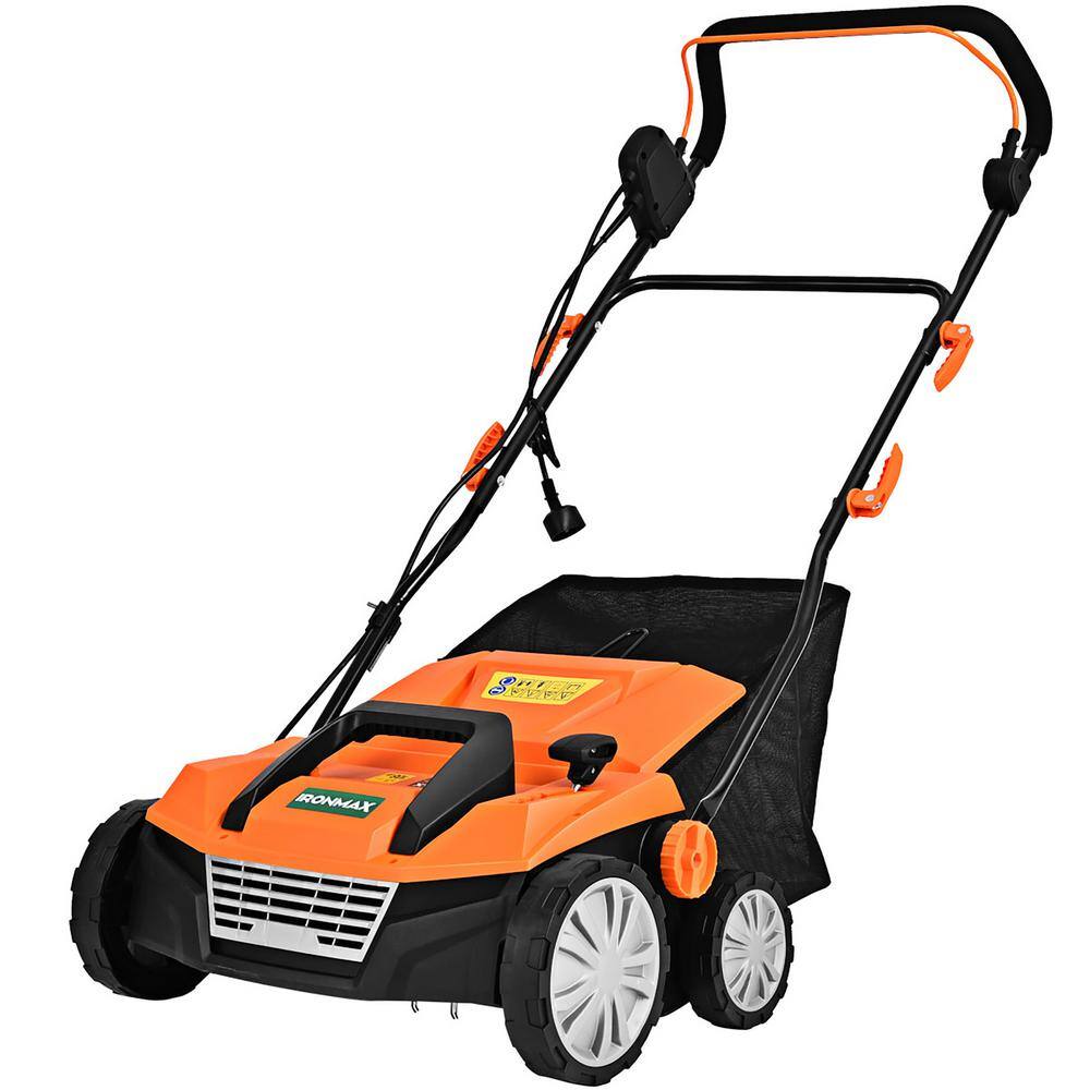 Costway ET1415US-OR 15 in. 13 Amp Corded Scarifier Electric Lawn Dethatcher w/50L Collection Bag Orange