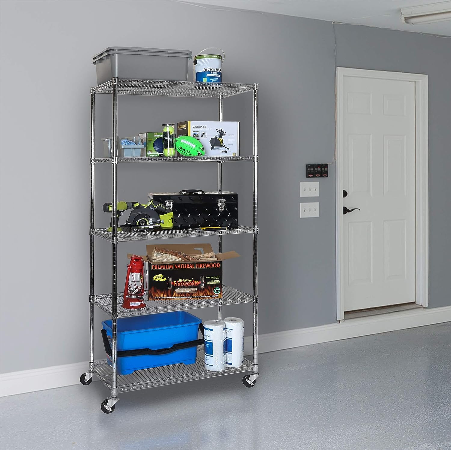 Seville Classics UltraDurable Heavy Duty NSF Solid Steel Wire Rack Storage Unit. Organizer for Garage. Warehouse. Office. Restaurant. Classroom. Kitchen. Steel. 5-Tier Shelving. 36″ W x 18″ D