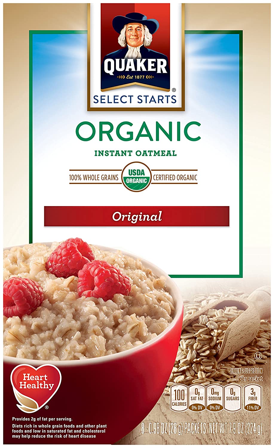 Quaker Instant Oatmeal Organic Regular. .98 oz. 8-Count Boxes (Pack of 4)
