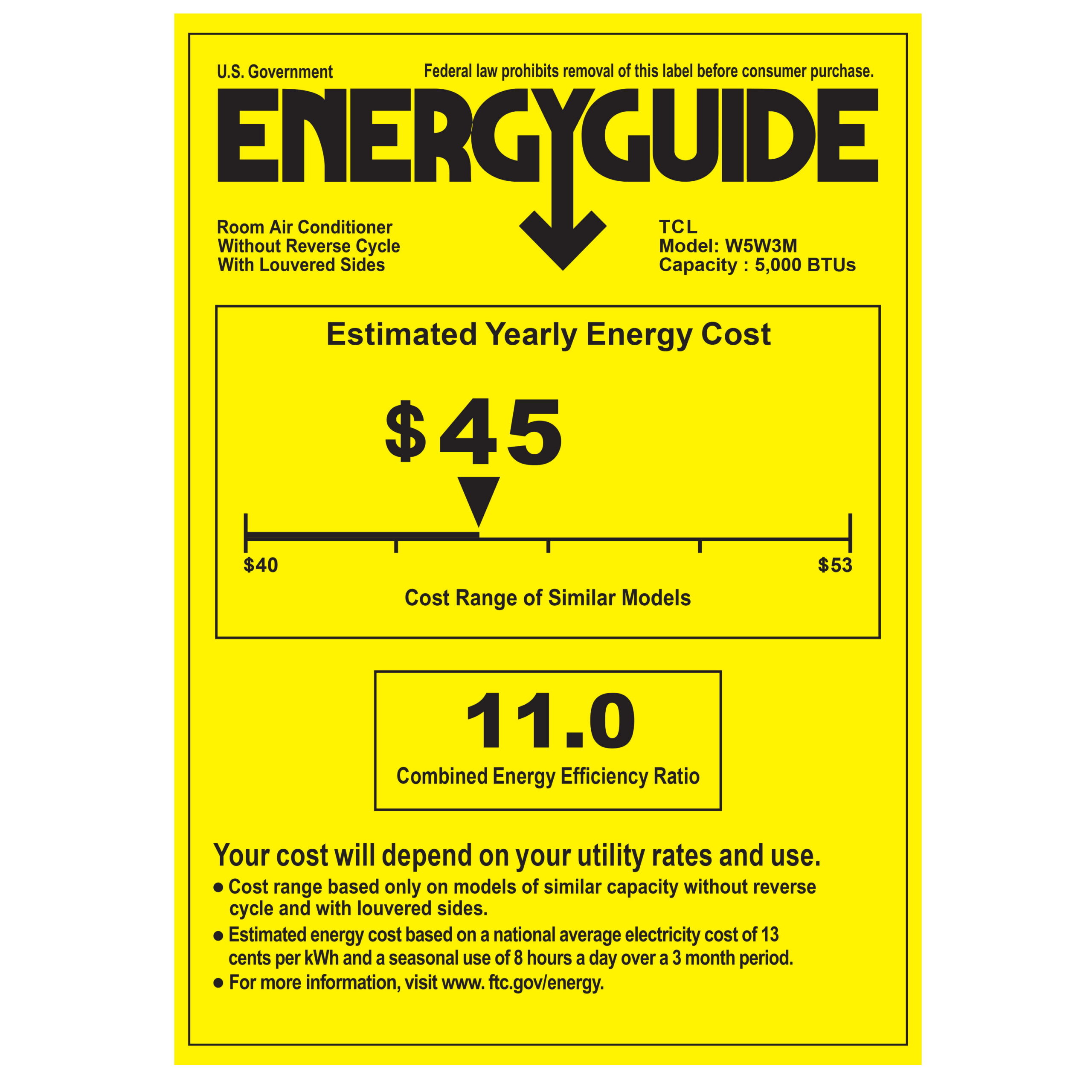 TCL 5.000 BTU Window Air Conditioner. 150 sq. ft.. LED Display. Included Remote. White. W5W3M