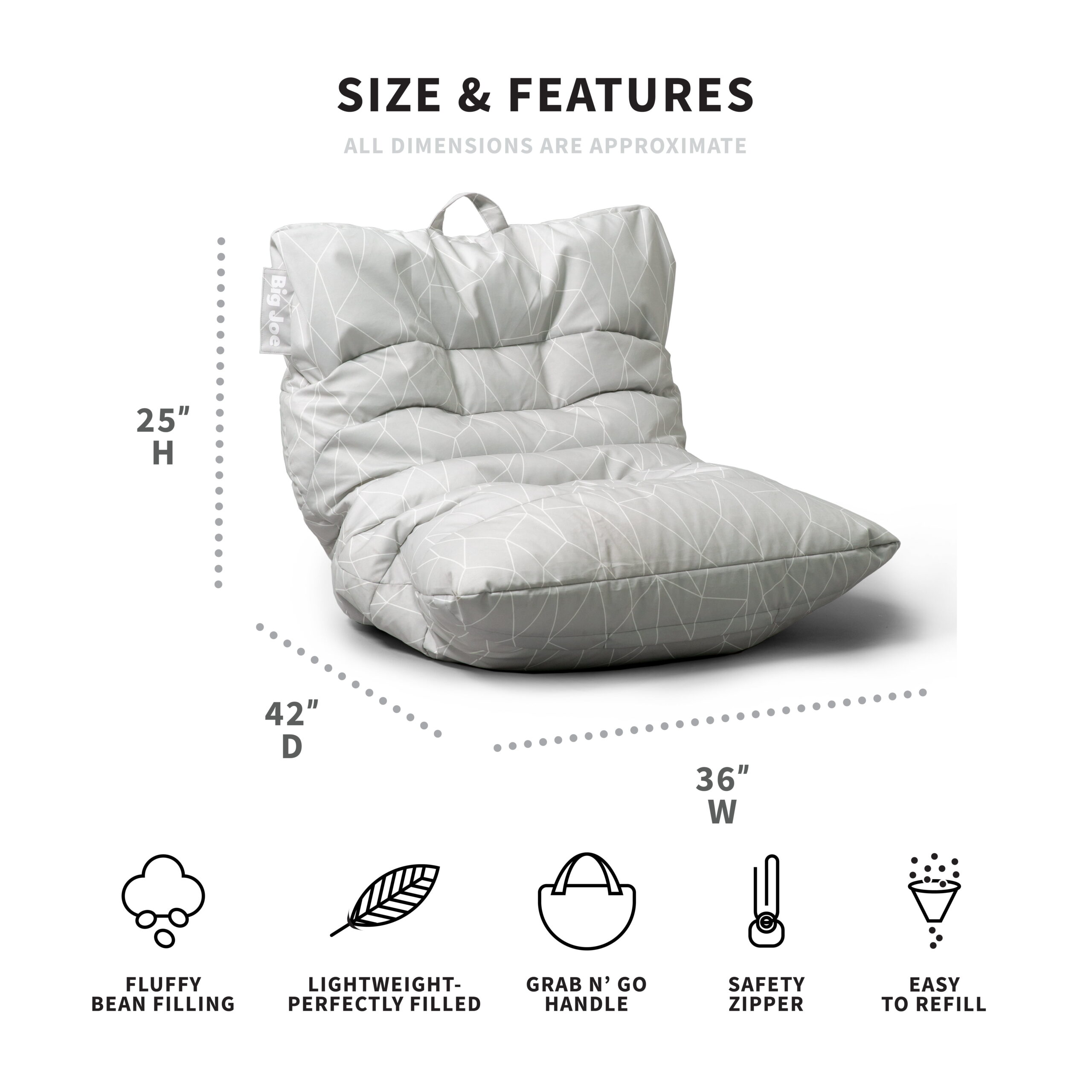 Big Joe Roma Bean Bag Chair. Smartmax 3ft. Moonstone Tessellation
