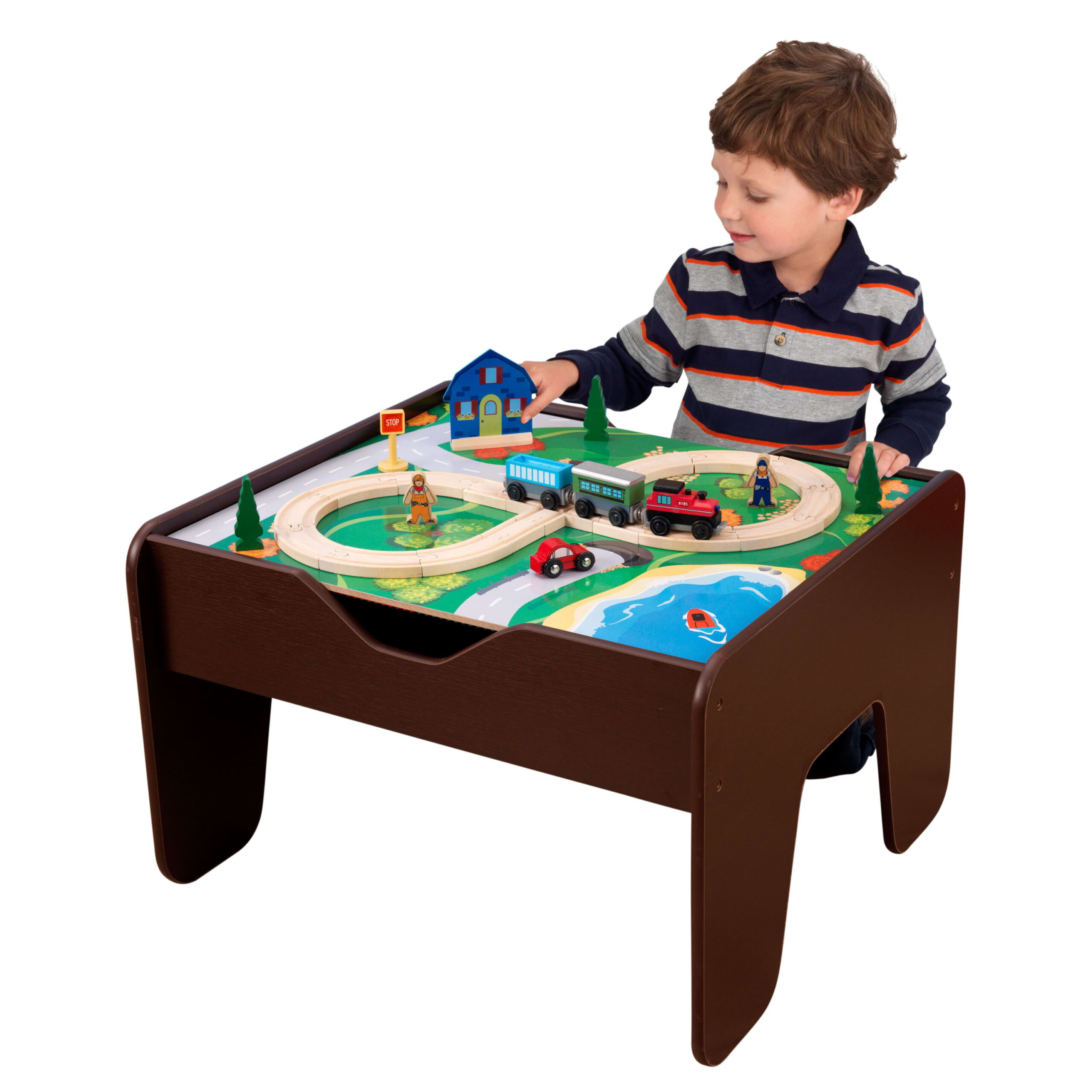 KidKraft Reversible Wooden Activity Table with Board and Train Set. Espresso