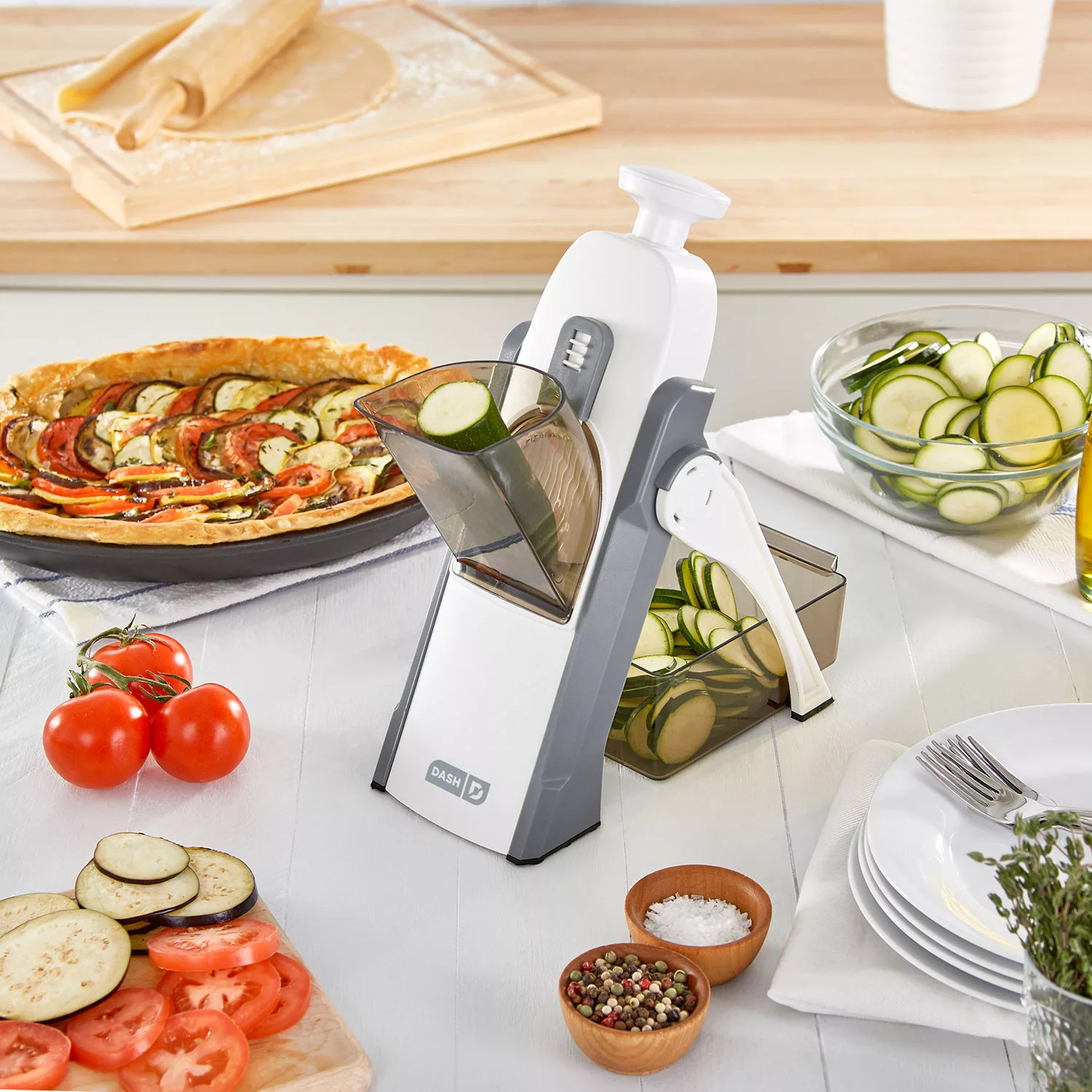 DASH Safe Slice® Mandoline Slicer. Julienne + Dicer for Vegetables. Meal Prep & More with 30+ Presets & Thickness Adjuster - Grey