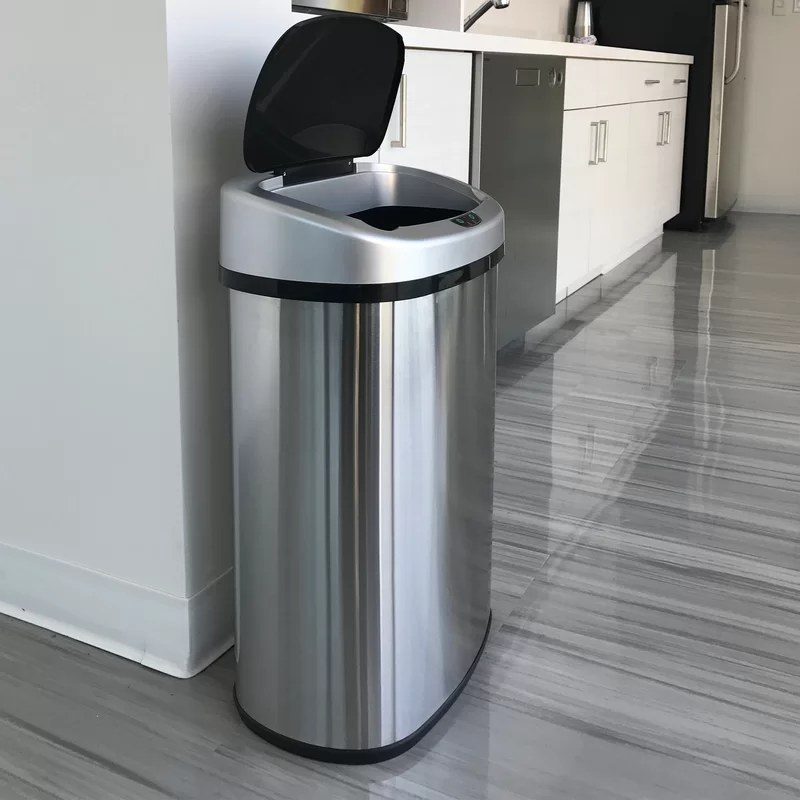 iTouchless 13 Gal. Stainless Steel Sensor Trash Can with AbsorbX Odor Filter. Oval Shape. Space-Saving Bin for Kitchen. Home Office