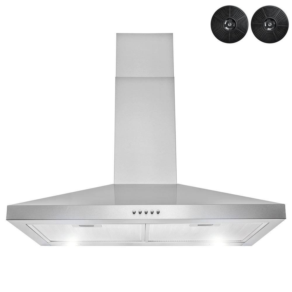Golden Vantage RH0472 30 in. 217 CFM Convertible Kitchen Wall Mount Range Hood in Stainless Steel with Push Control. LEDs and Carbon Filters